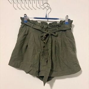 American Eagle High Waist Olive Green Paperbag Shorts